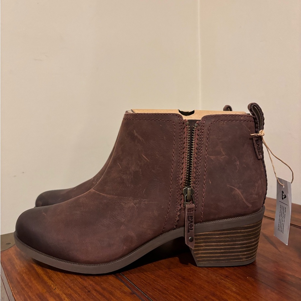 Teva Anaya Waterproof Leather Dark Brown Ankle Booties